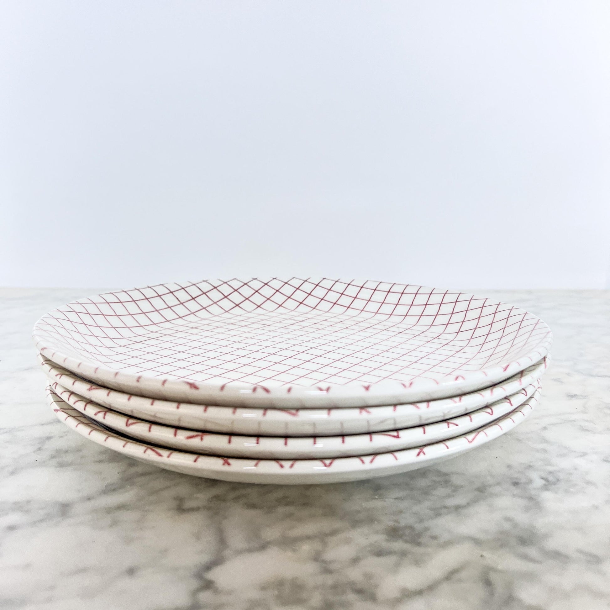 Grindley of Stoke “Geometry” Red & White Plates – Set of Four, Made in England