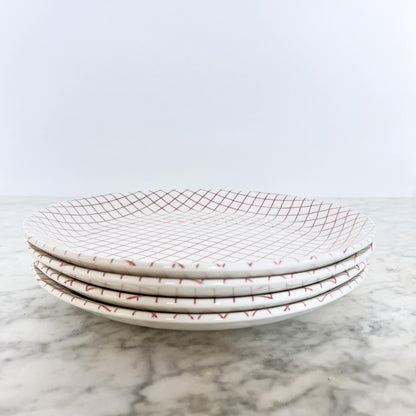 Grindley of Stoke “Geometry” Red & White Plates – Set of Four, Made in England