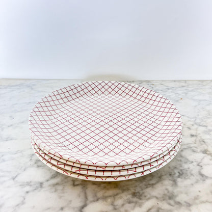 Grindley of Stoke “Geometry” Red & White Plates – Set of Four, Made in England