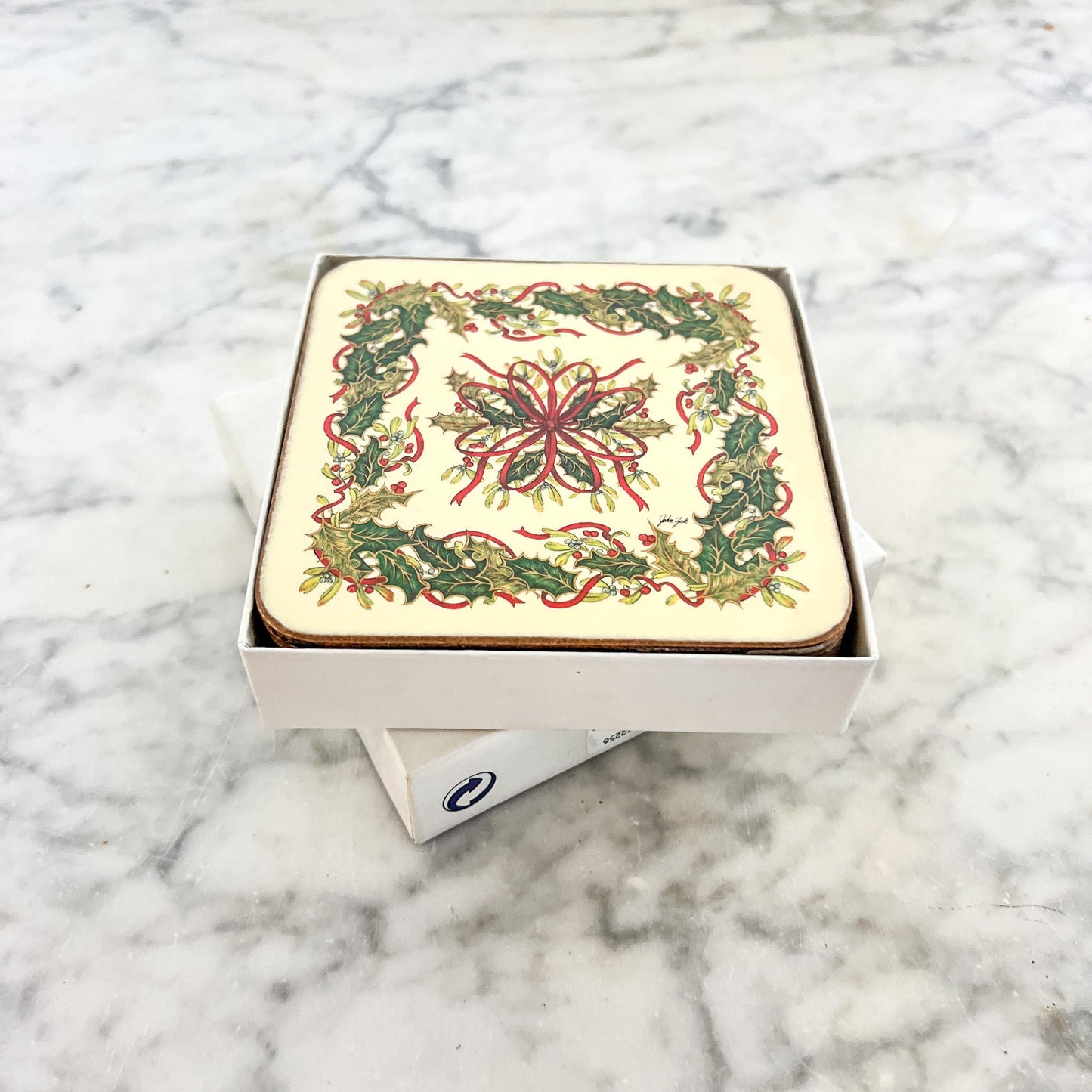 Pimpernel Festive Garland Coasters with Holly Wreath - Set of Six with Original Box