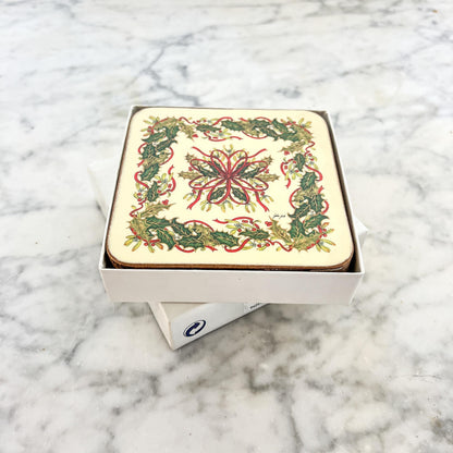 Pimpernel Festive Garland Coasters with Holly Wreath - Set of Six with Original Box
