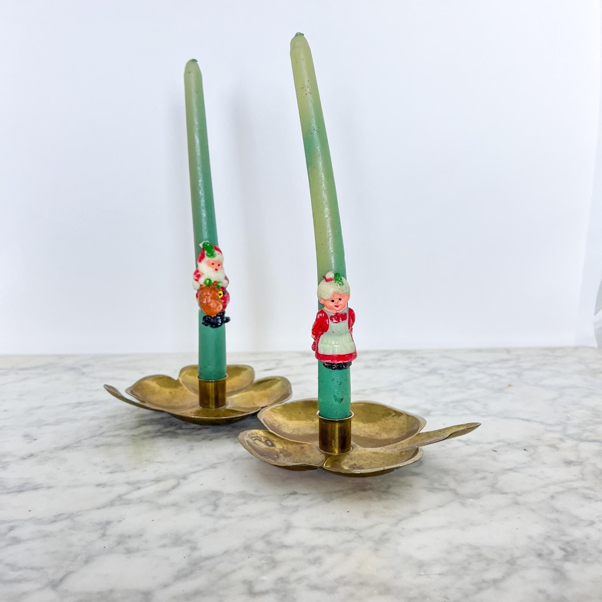Vintage Swedish Brass Candleholders – Flower Petal Chamber Stick Pair