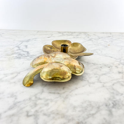 Vintage Swedish Brass Candleholders – Flower Petal Chamber Stick Pair