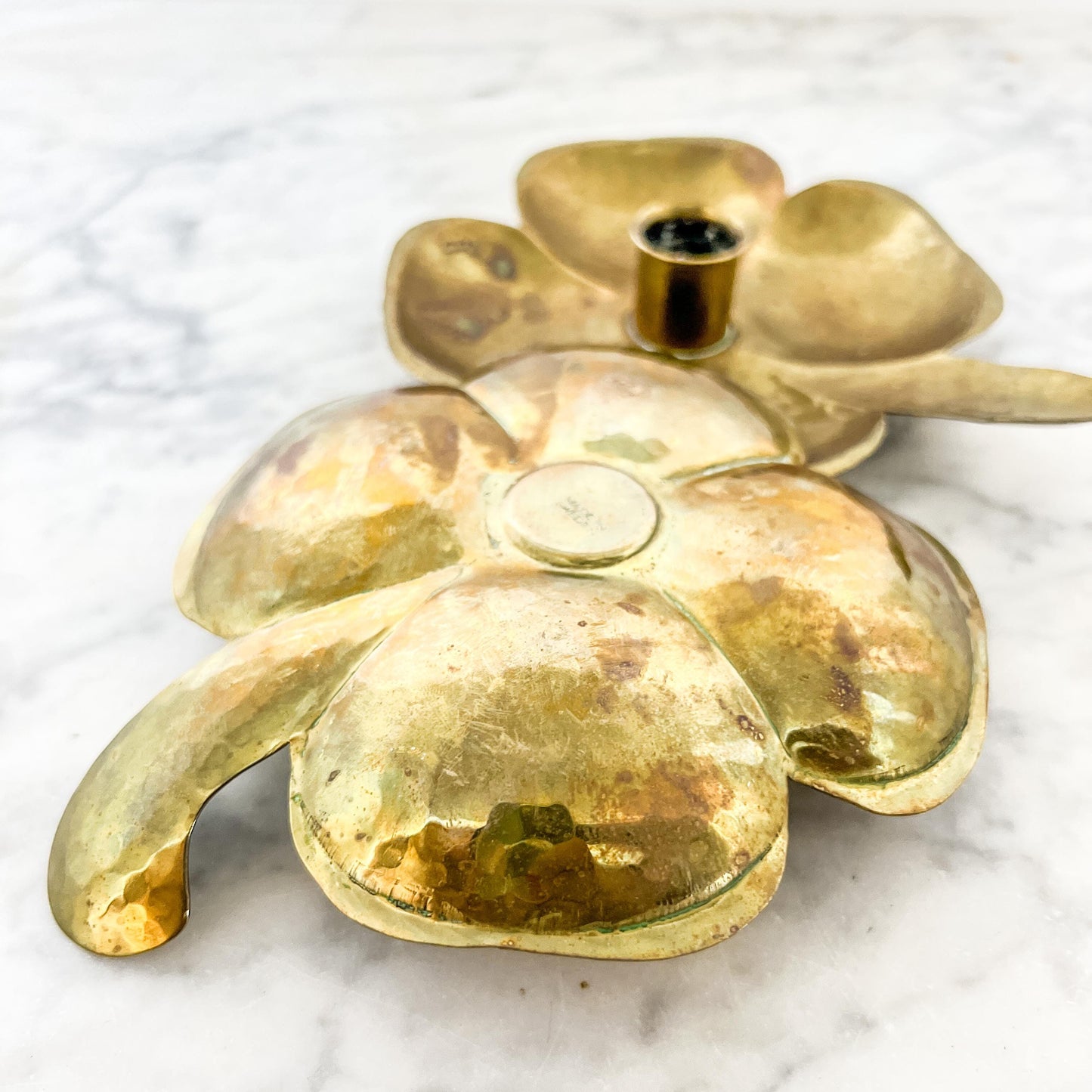 Vintage Swedish Brass Candleholders – Flower Petal Chamber Stick Pair