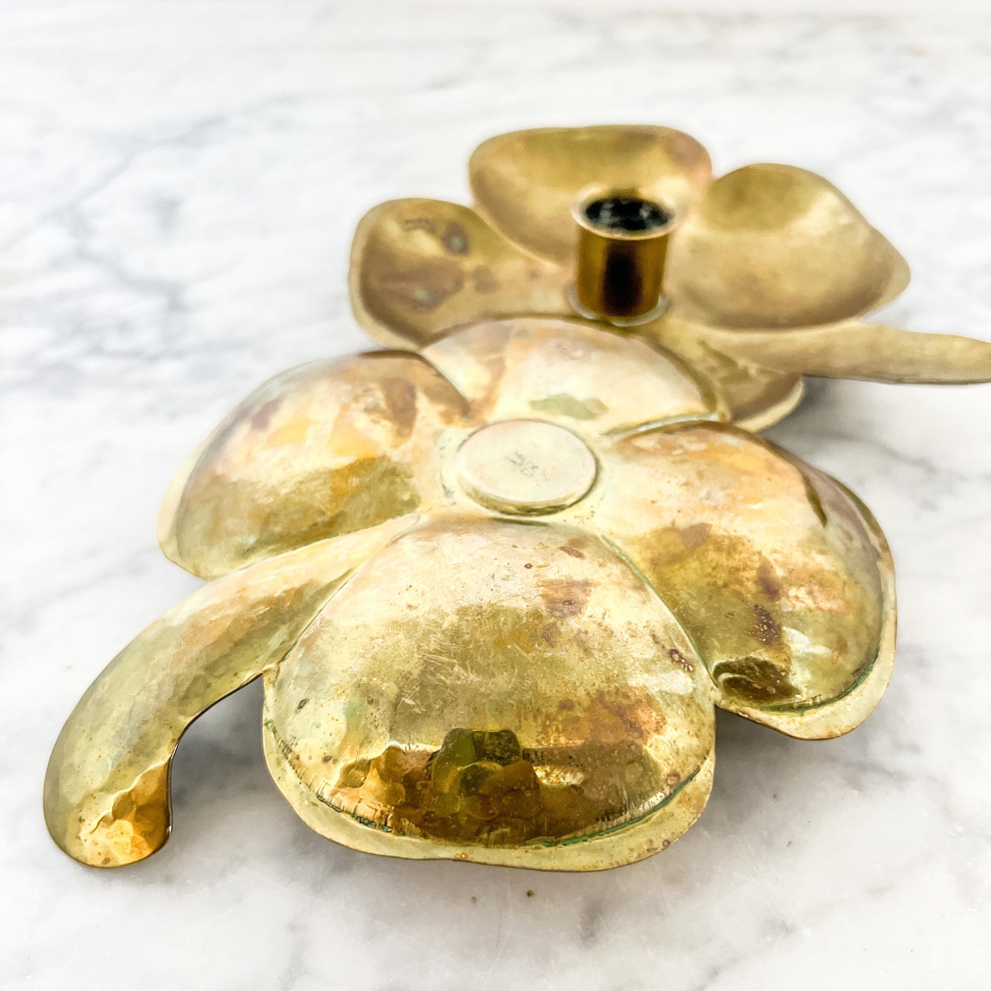 Vintage Swedish Brass Candleholders – Flower Petal Chamber Stick Pair