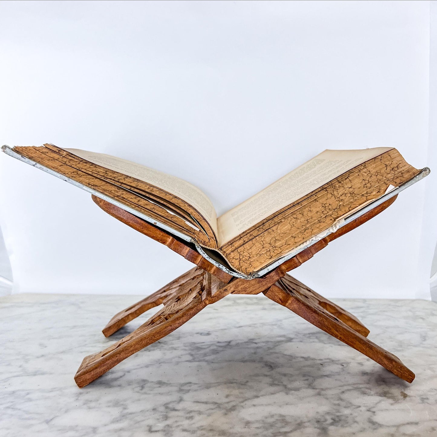 Vintage Folding Wooden Cook Book Stand – Carved Tabletop Display