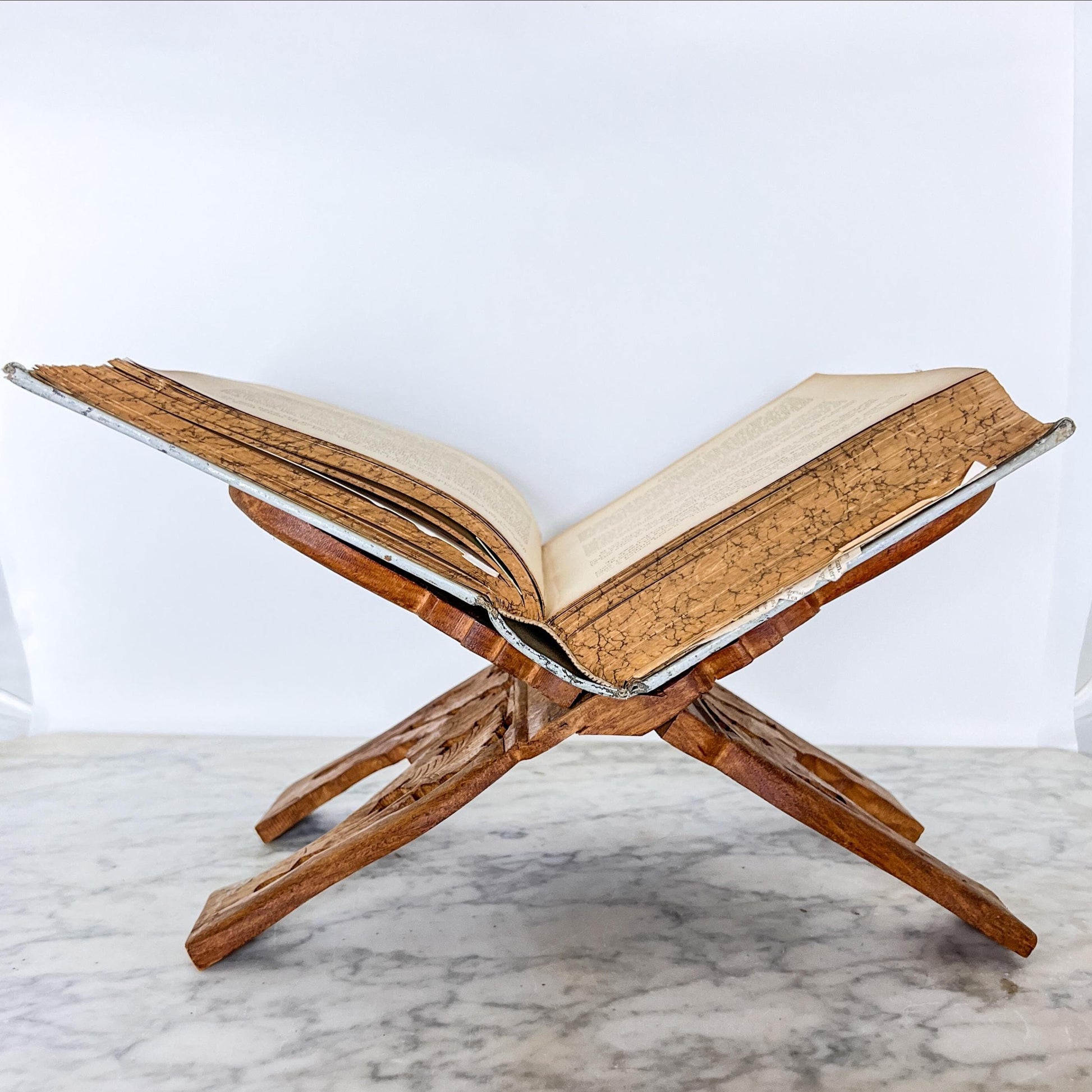 Vintage Folding Wooden Cook Book Stand – Carved Tabletop Display