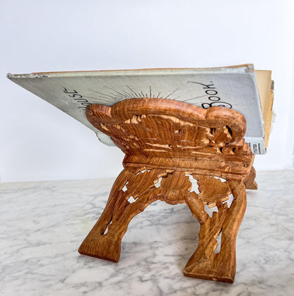 Vintage Folding Wooden Cook Book Stand – Carved Tabletop Display