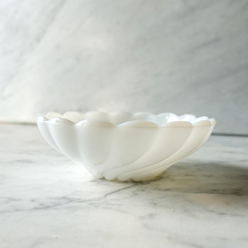 Milk Glass Candy Dish: Scalloped BonBon Trinket Dish