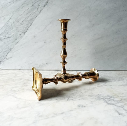 Vintage Brass Candlesticks – Tall Taper Holders with Square Base (Pair)
