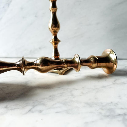 Vintage Brass Candlesticks – Tall Taper Holders with Square Base (Pair)