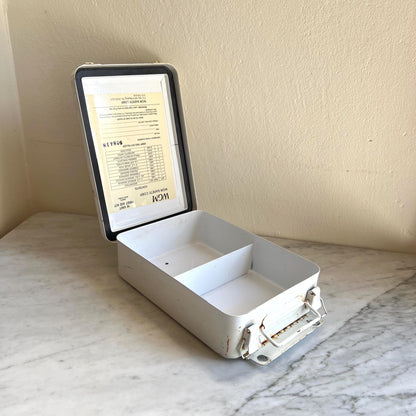 Vintage Metal First Aid Box – WGM Safety Corp Red & White Industrial Tin