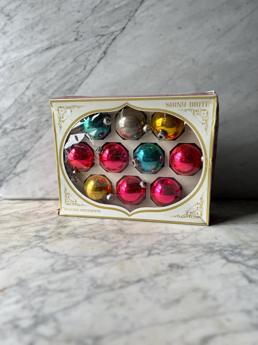 Vintage Shiny Brite 10 Assorted Glass Christmas Ornaments