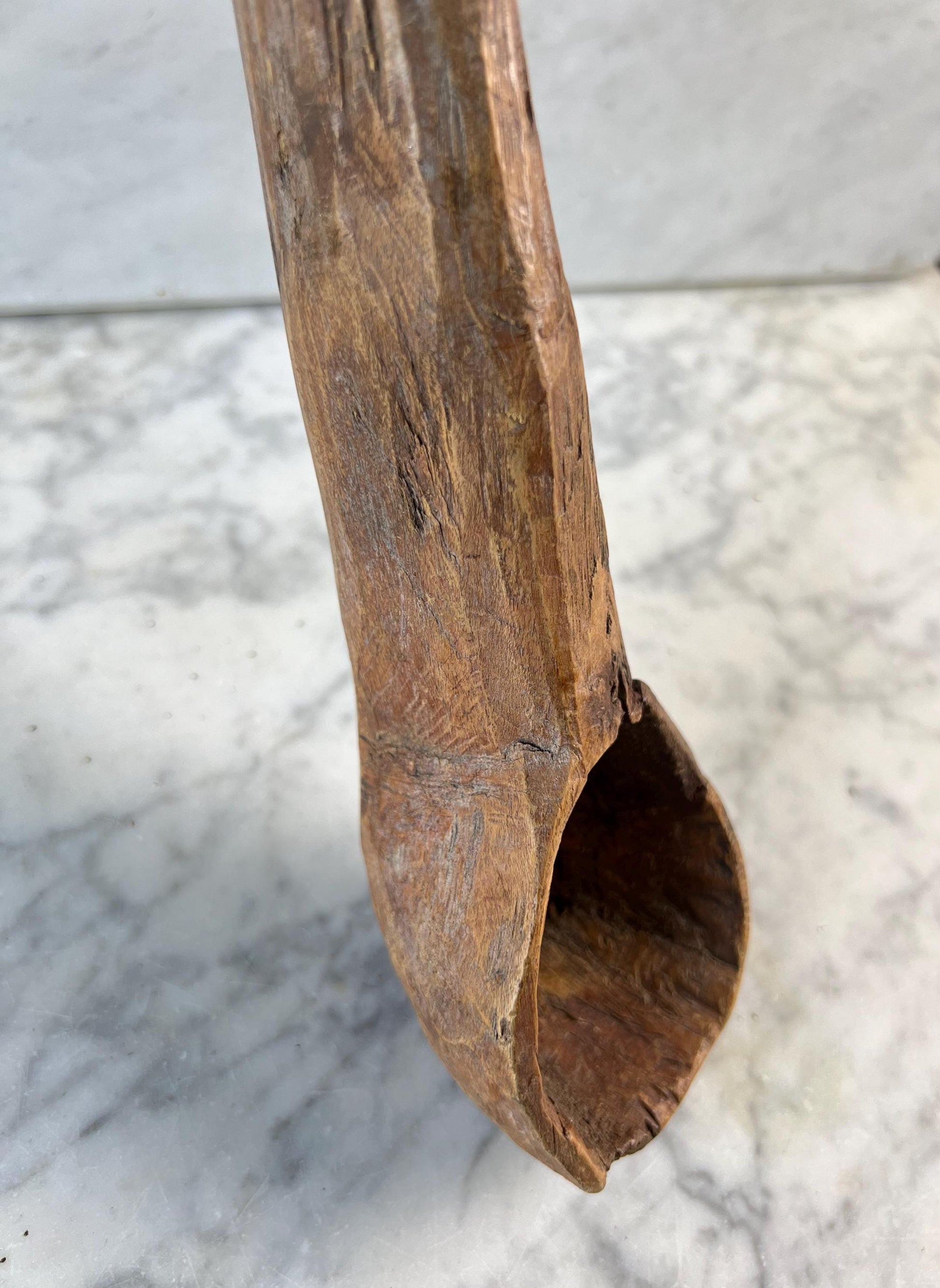 Vintage Hand-Carved Wooden Scoop • Rustic Primitive Kitchen Utensil • Old Wood Ladle • Farmhouse Kitchenalia • Folk Art Spoon