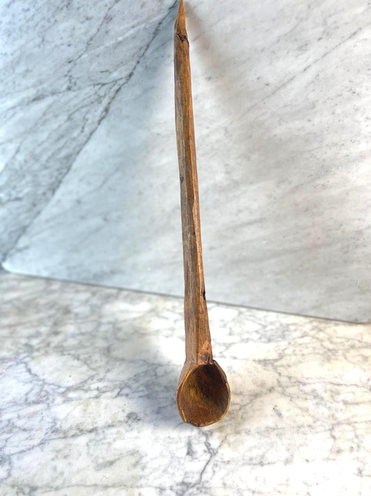 Vintage Hand-Carved Wooden Scoop • Rustic Primitive Kitchen Utensil • Old Wood Ladle • Farmhouse Kitchenalia • Folk Art Spoon