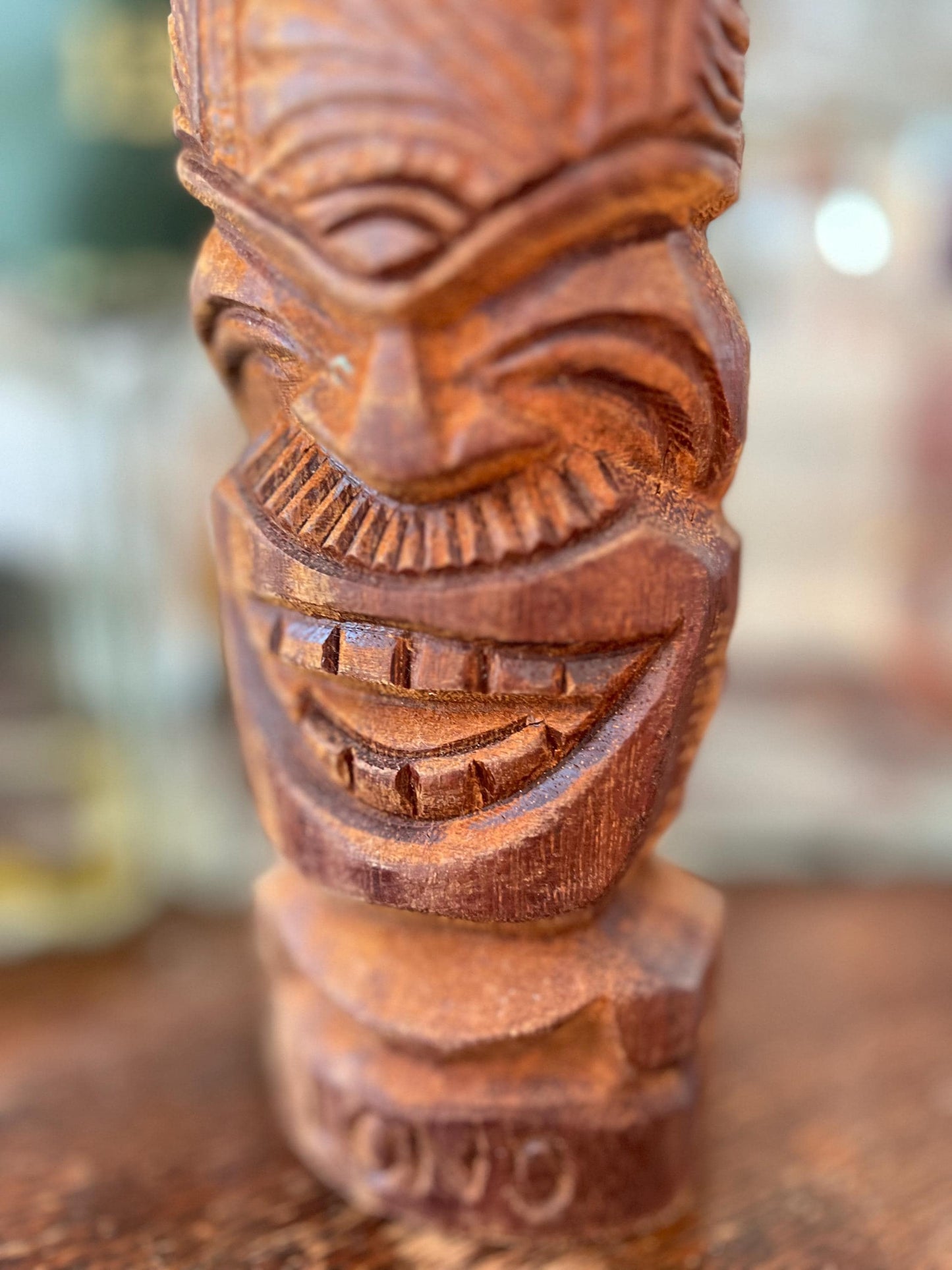 Vintage Carved Wooden Tiki Statue • LONO Hawaiian God Figure • Mid-Century Wood Decor