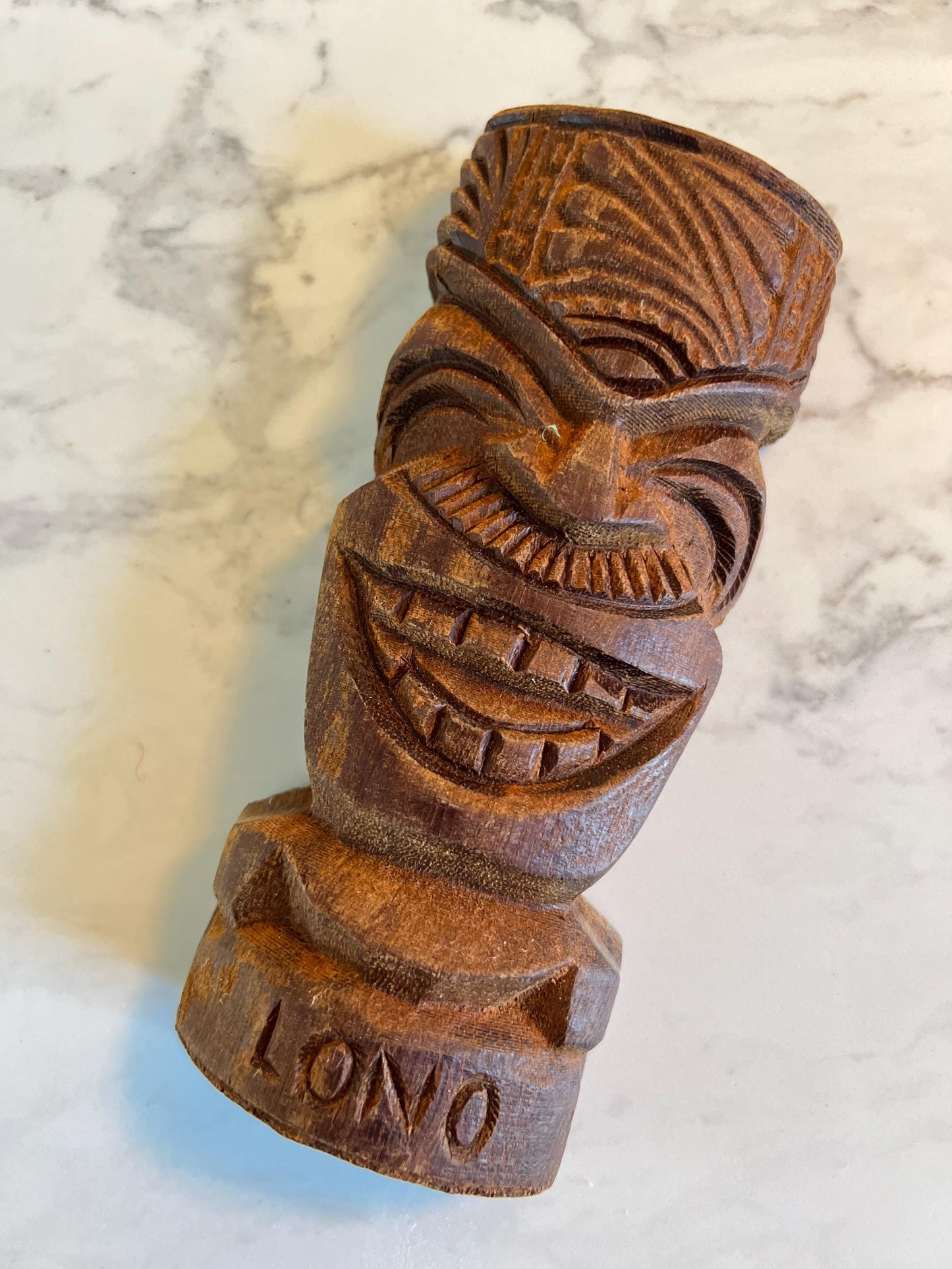 Vintage Carved Wooden Tiki Statue • LONO Hawaiian God Figure • Mid-Century Wood Decor