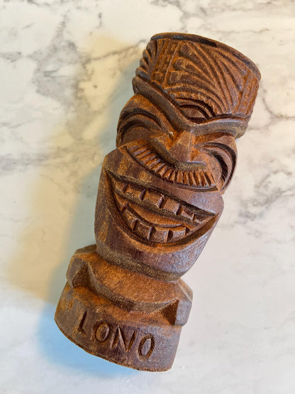 Vintage Carved Wooden Tiki Statue • LONO Hawaiian God Figure • Mid-Century Wood Decor