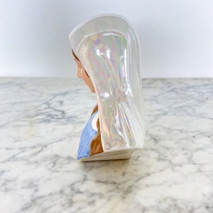 Mid-Century Madonna Bust – Blue Ceramic Religious Figure