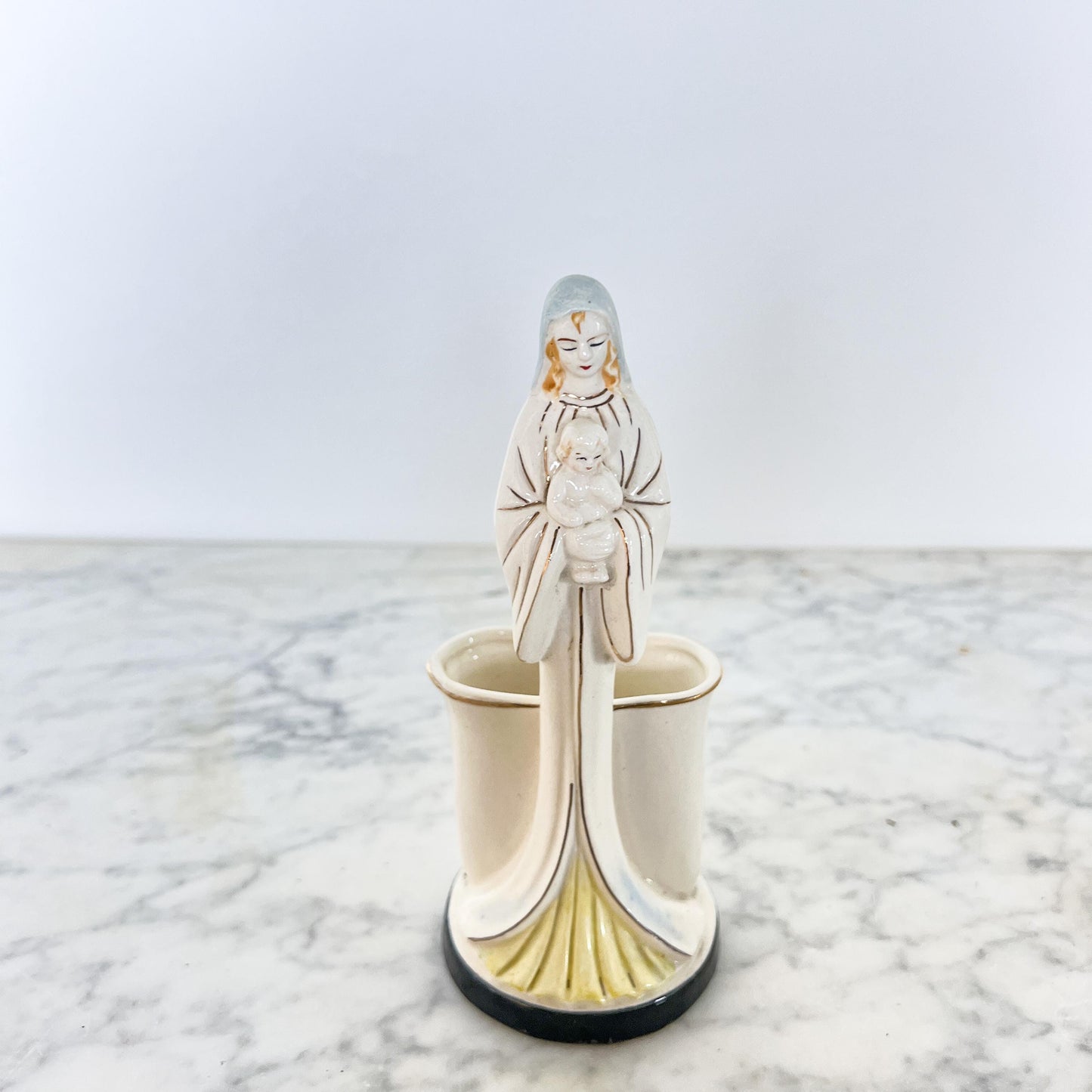 Vintage Madonna & Child Planter – Tall Ceramic Religious Vase