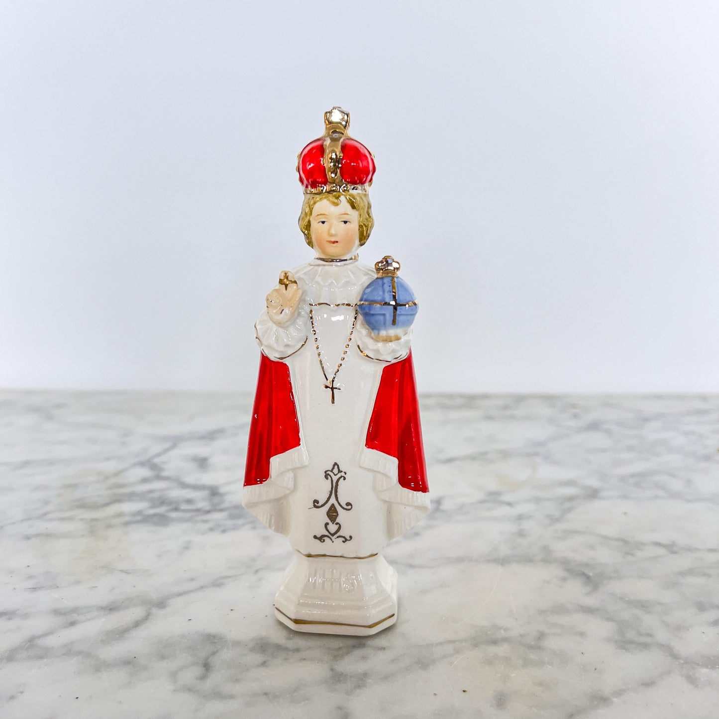 Vintage Infant of Prague Statue – Red Robe Catholic Figurine