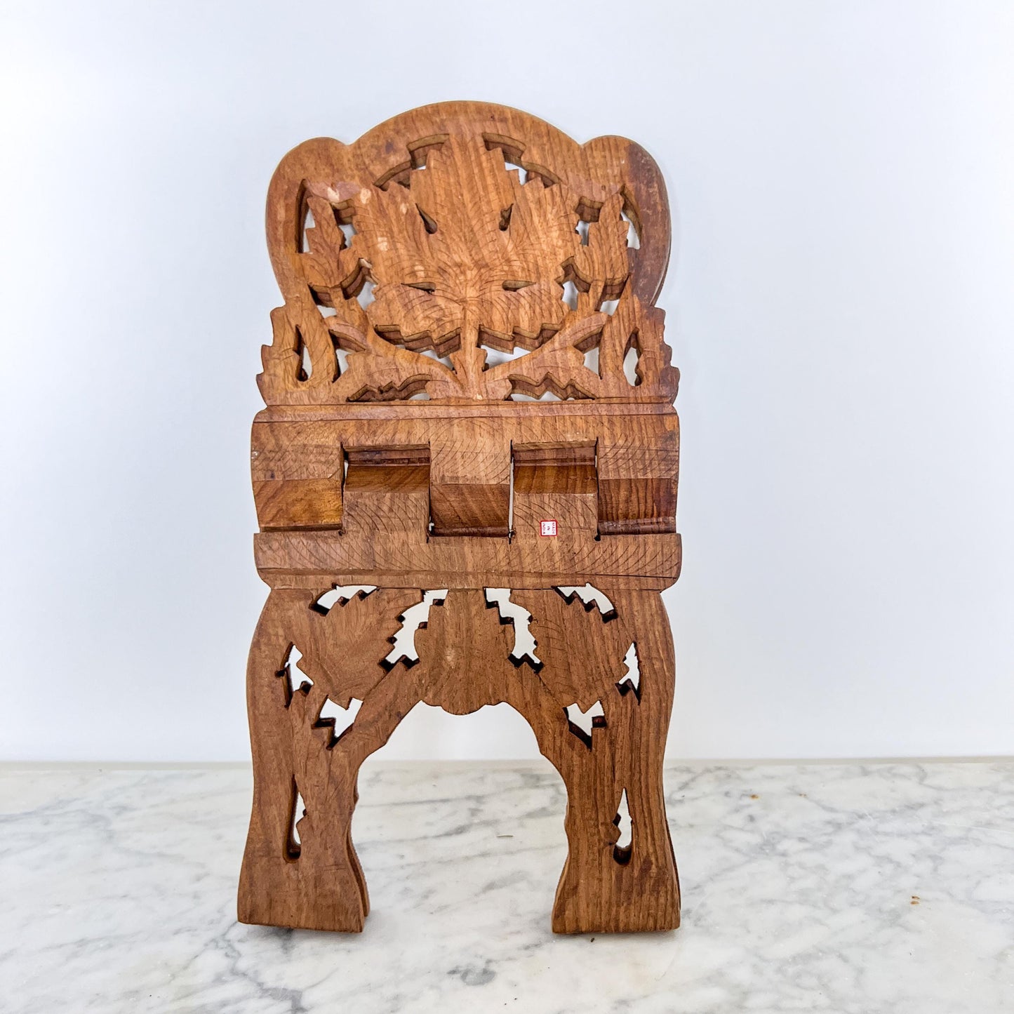Vintage Folding Wooden Cook Book Stand – Carved Tabletop Display