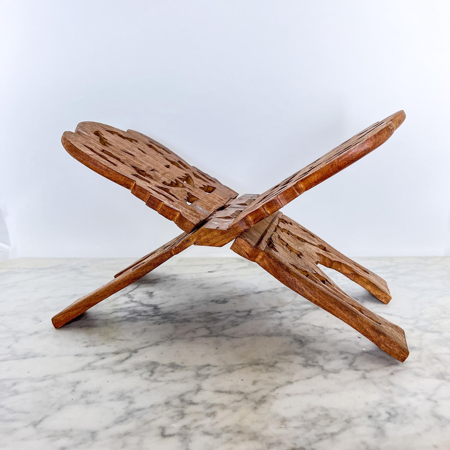 Vintage Folding Wooden Cook Book Stand – Carved Tabletop Display