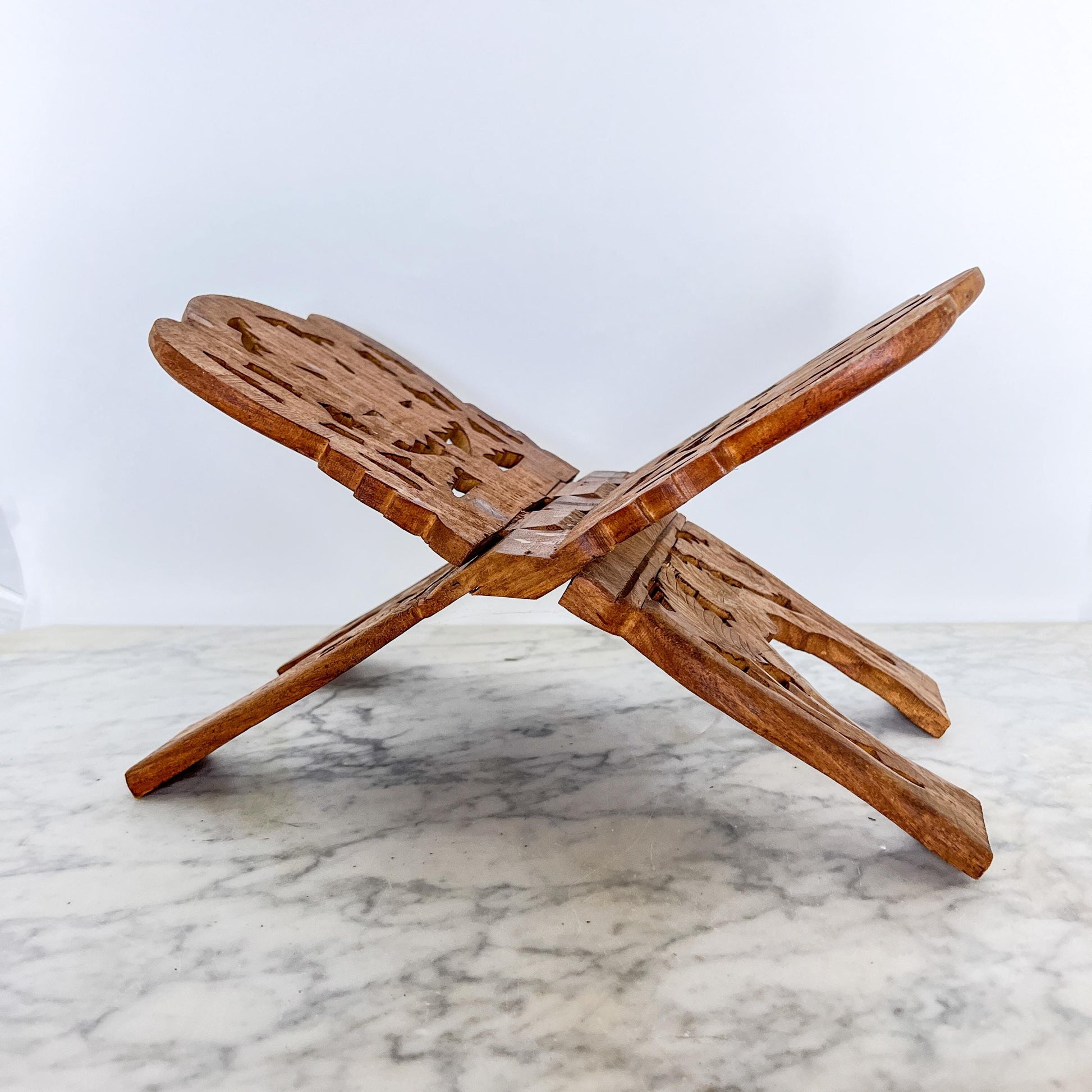 Vintage Folding Wooden Cook Book Stand – Carved Tabletop Display