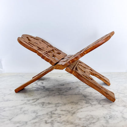 Vintage Folding Wooden Cook Book Stand – Carved Tabletop Display