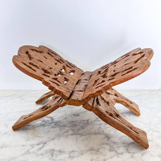 Vintage Folding Wooden Cook Book Stand – Carved Tabletop Display