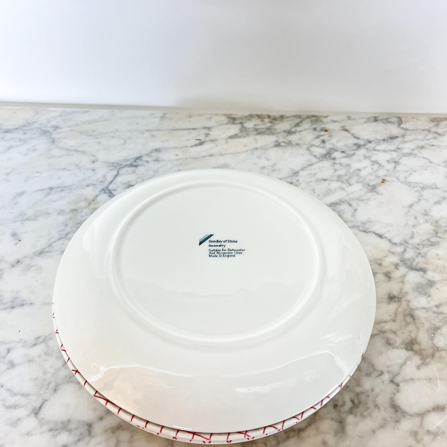 Grindley of Stoke “Geometry” Red & White Plates – Set of Four, Made in England