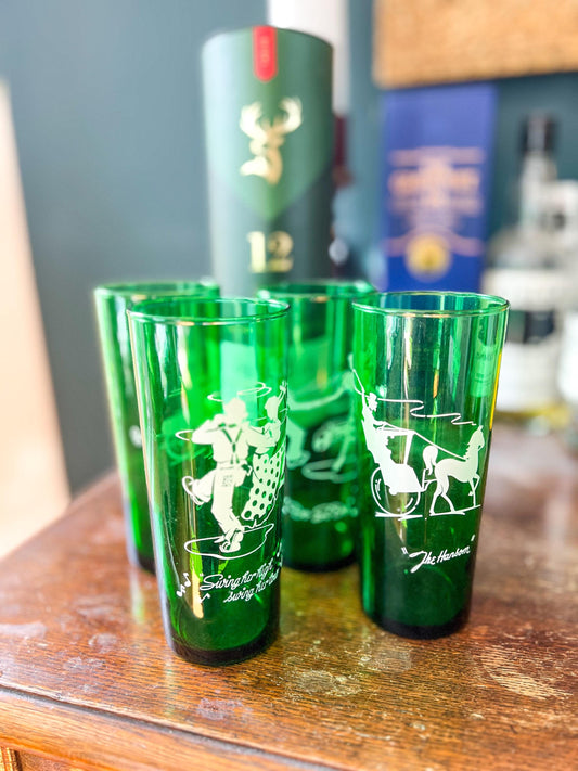 Vintage Anchor Hocking Highball Glasses: Forest Green Mid-Century Barware
