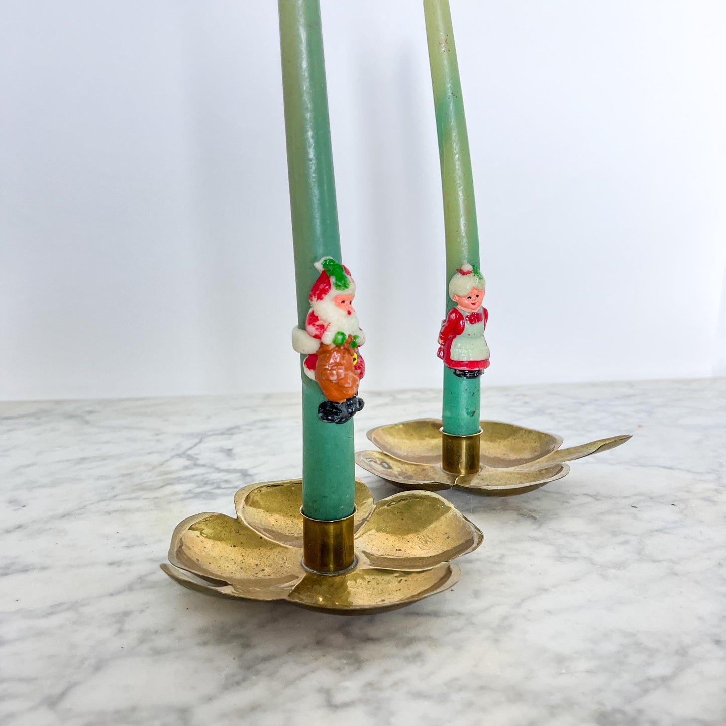 Vintage Swedish Brass Candleholders – Flower Petal Chamber Stick Pair