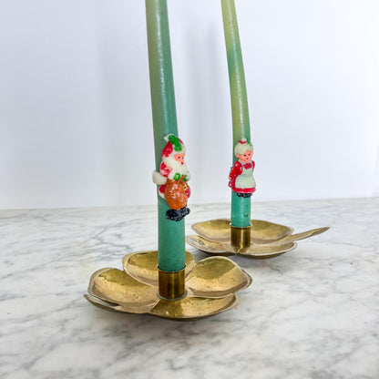 Vintage Swedish Brass Candleholders – Flower Petal Chamber Stick Pair