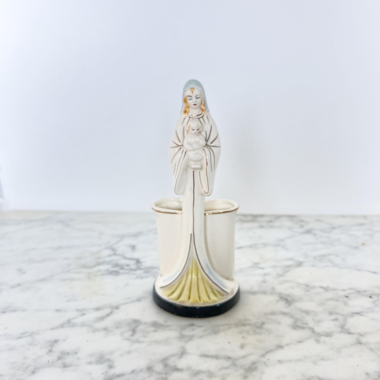 Vintage Madonna & Child Planter – Tall Ceramic Religious Vase