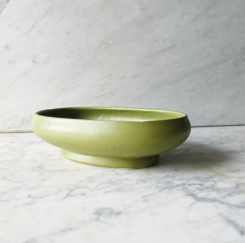 Floraline Vintage Planter, McCoy Pottery Green Shallow Vase, Vintage Flicker