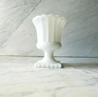 Vintage Milk Glass Planter – Pedestal Vase with Scalloped Rim