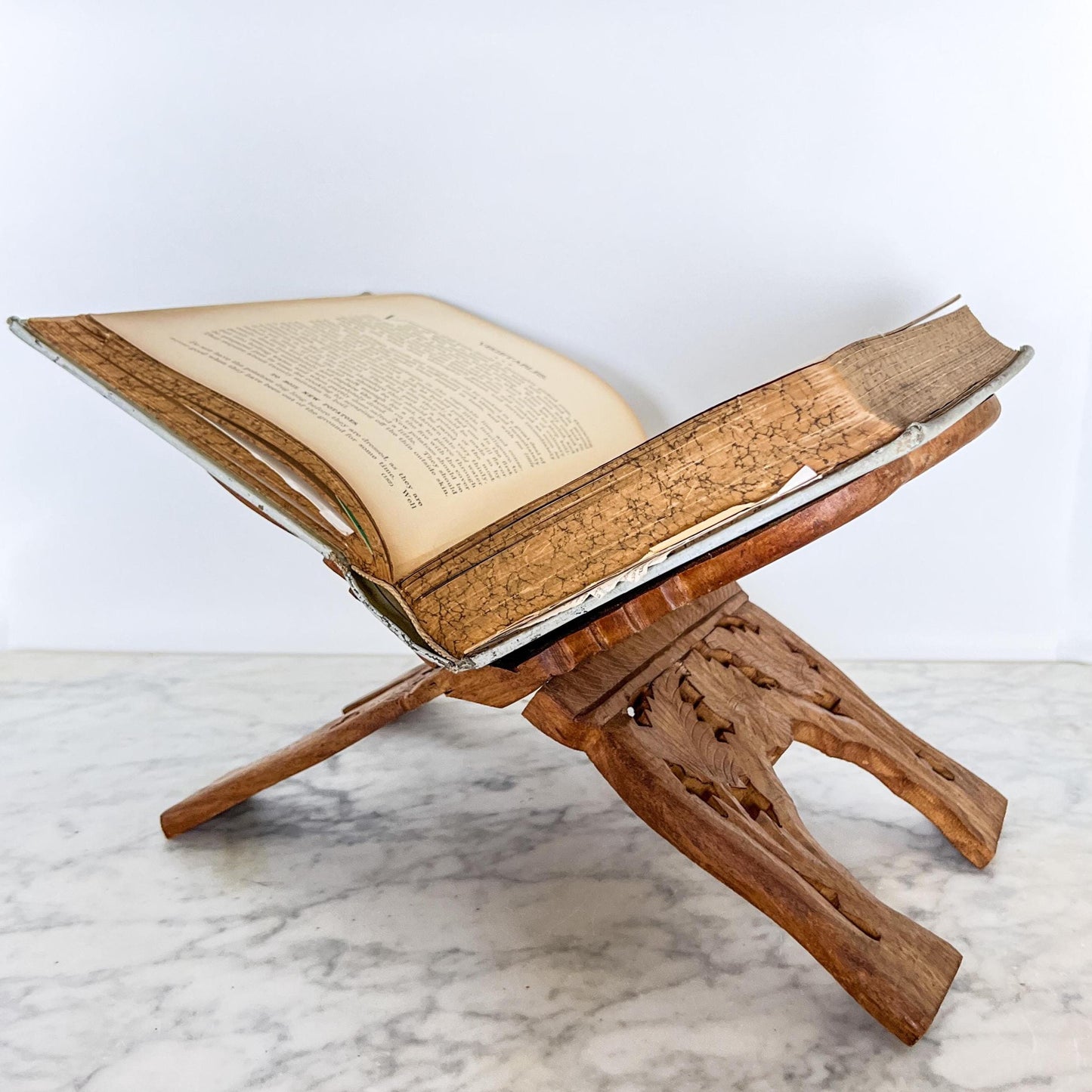Vintage Folding Wooden Cook Book Stand – Carved Tabletop Display