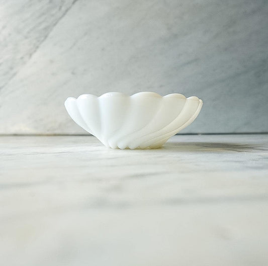 Milk Glass Candy Dish: Scalloped BonBon Trinket Dish