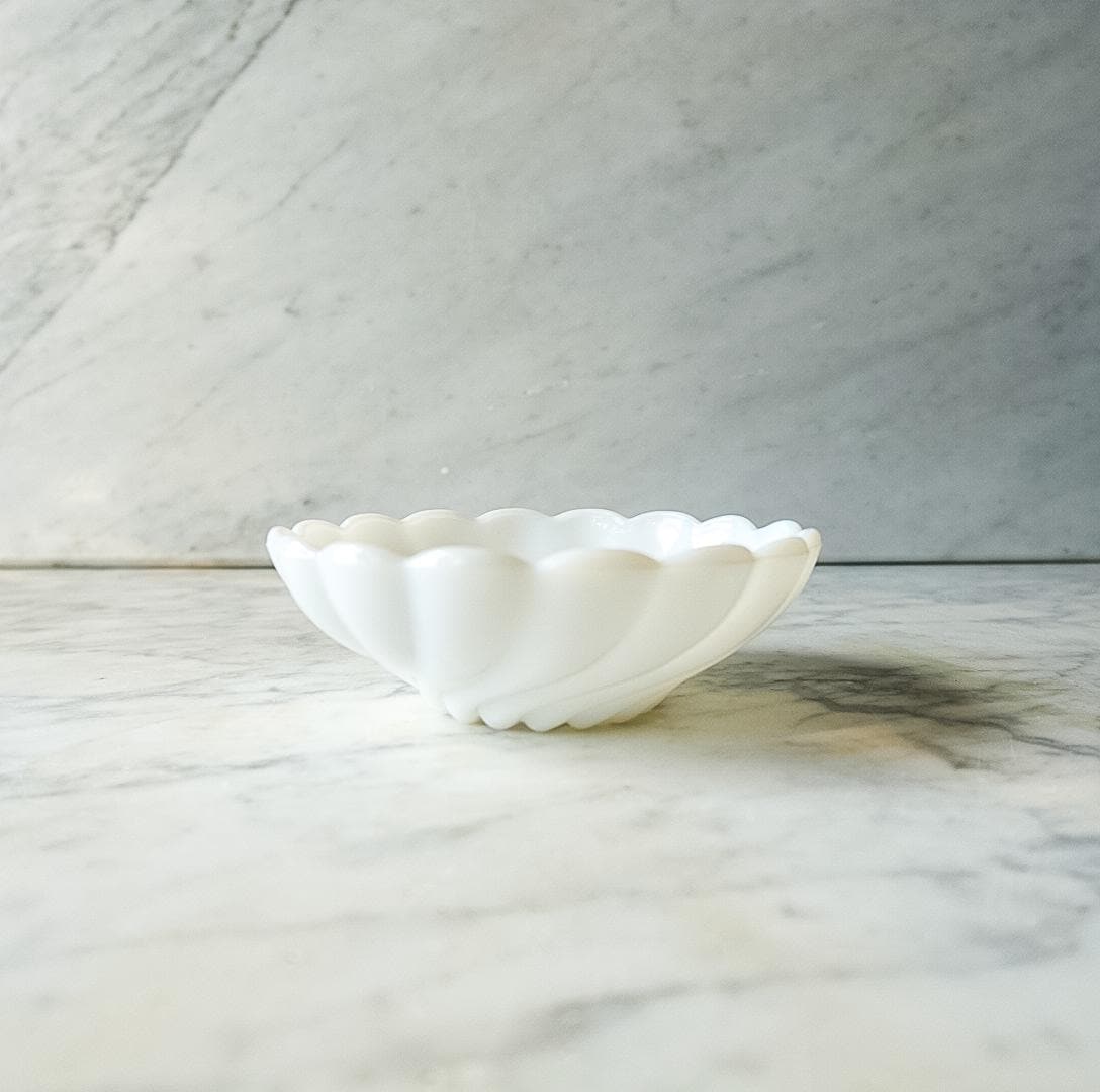 Milk Glass Candy Dish: Scalloped BonBon Trinket Dish