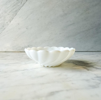 Milk Glass Candy Dish: Scalloped BonBon Trinket Dish