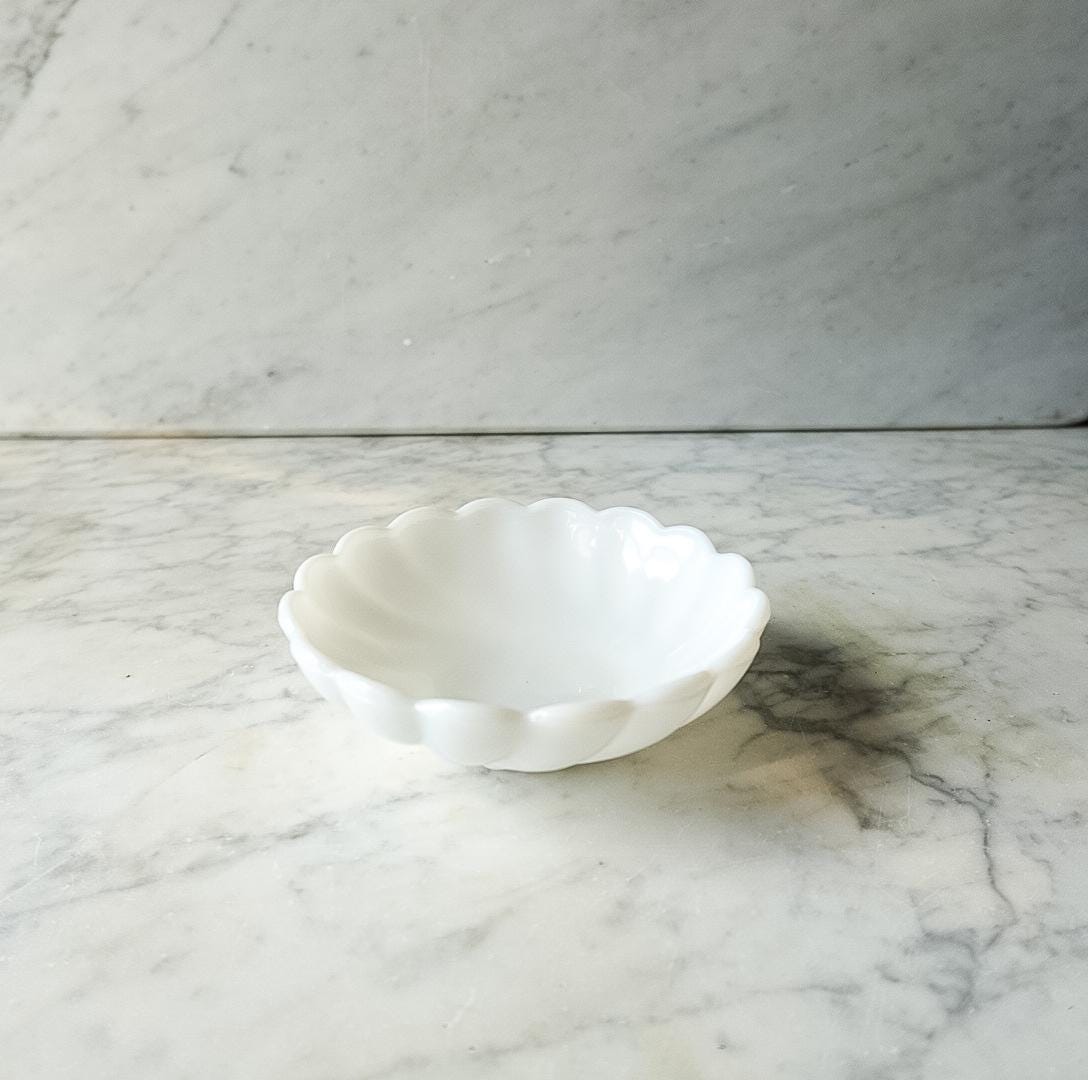 Milk Glass Candy Dish: Scalloped BonBon Trinket Dish