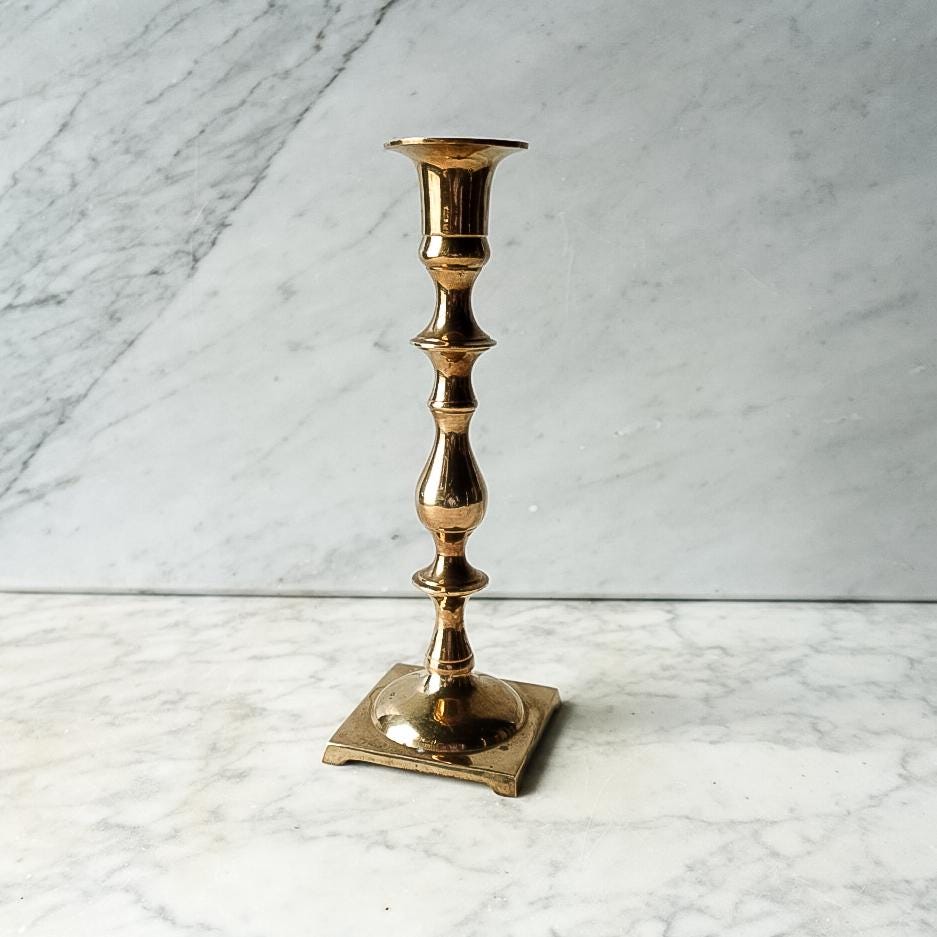 Vintage Brass Candlesticks – Tall Taper Holders with Square Base (Pair)
