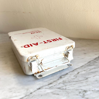 Vintage Metal First Aid Box – WGM Safety Corp Red & White Industrial Tin