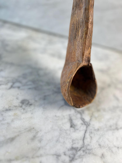 Vintage Hand-Carved Wooden Scoop • Rustic Primitive Kitchen Utensil • Old Wood Ladle • Farmhouse Kitchenalia • Folk Art Spoon