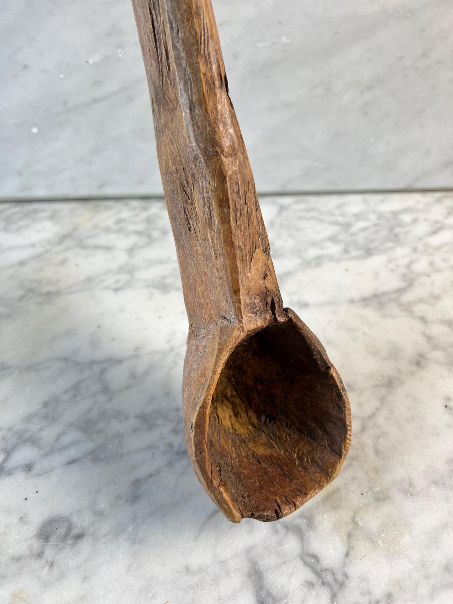 Vintage Hand-Carved Wooden Scoop • Rustic Primitive Kitchen Utensil • Old Wood Ladle • Farmhouse Kitchenalia • Folk Art Spoon