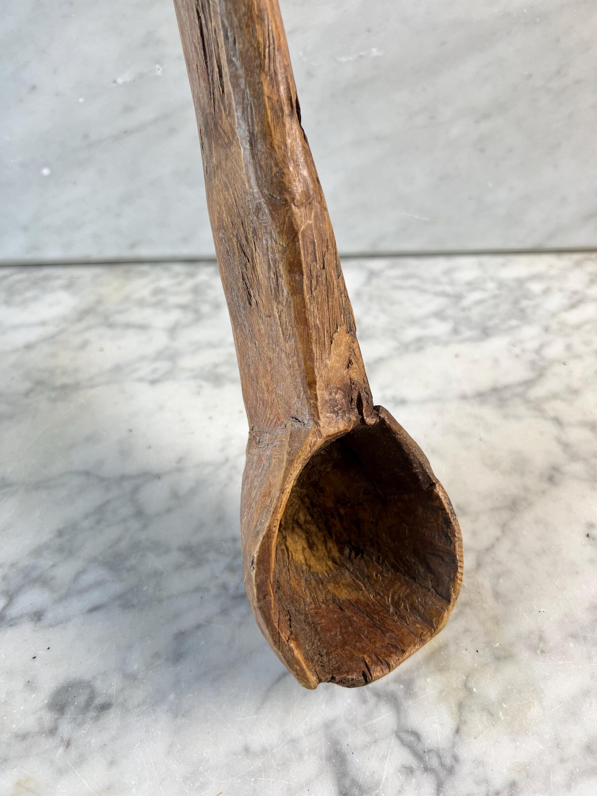 Vintage Hand-Carved Wooden Scoop • Rustic Primitive Kitchen Utensil • Old Wood Ladle • Farmhouse Kitchenalia • Folk Art Spoon