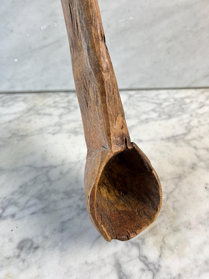 Vintage Hand-Carved Wooden Scoop • Rustic Primitive Kitchen Utensil • Old Wood Ladle • Farmhouse Kitchenalia • Folk Art Spoon