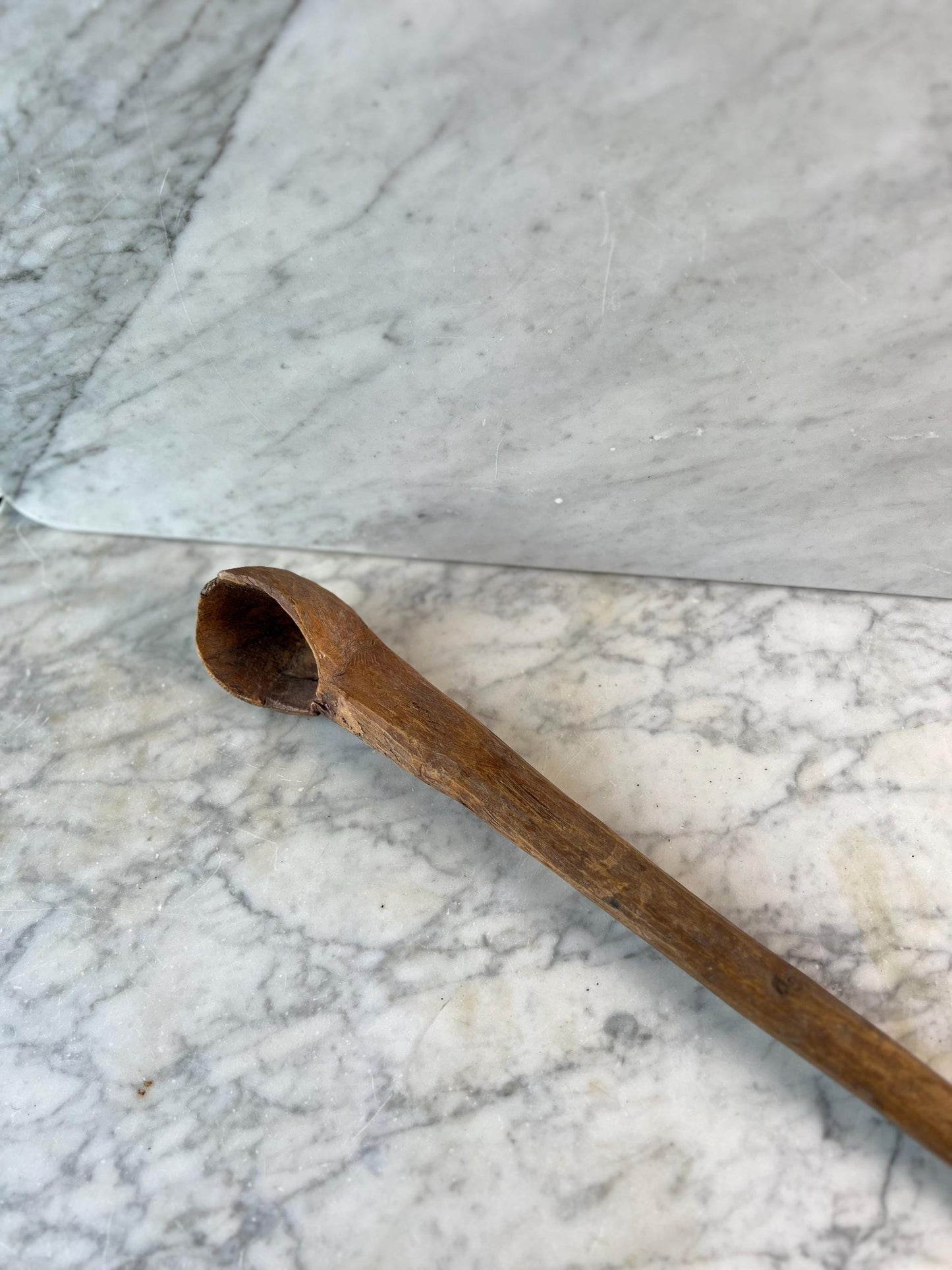 Vintage Hand-Carved Wooden Scoop • Rustic Primitive Kitchen Utensil • Old Wood Ladle • Farmhouse Kitchenalia • Folk Art Spoon