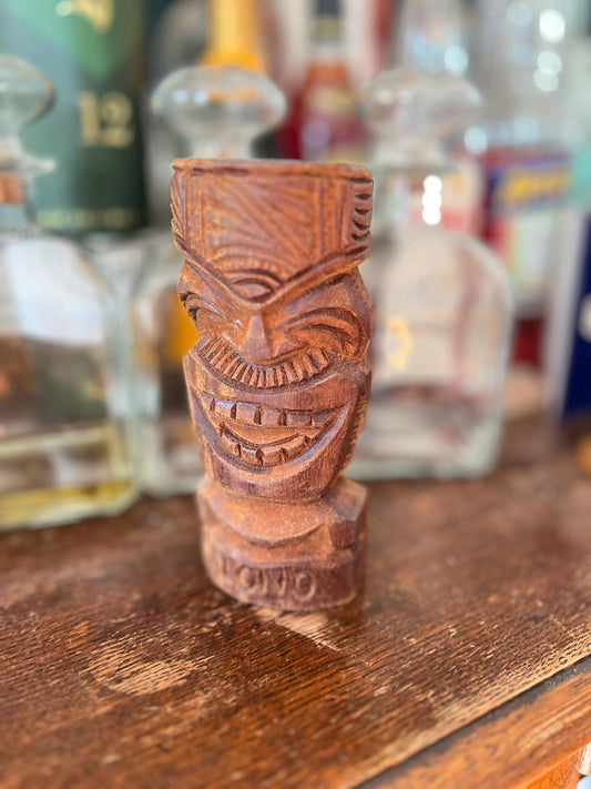 Vintage Carved Wooden Tiki Statue • LONO Hawaiian God Figure • Mid-Century Wood Decor